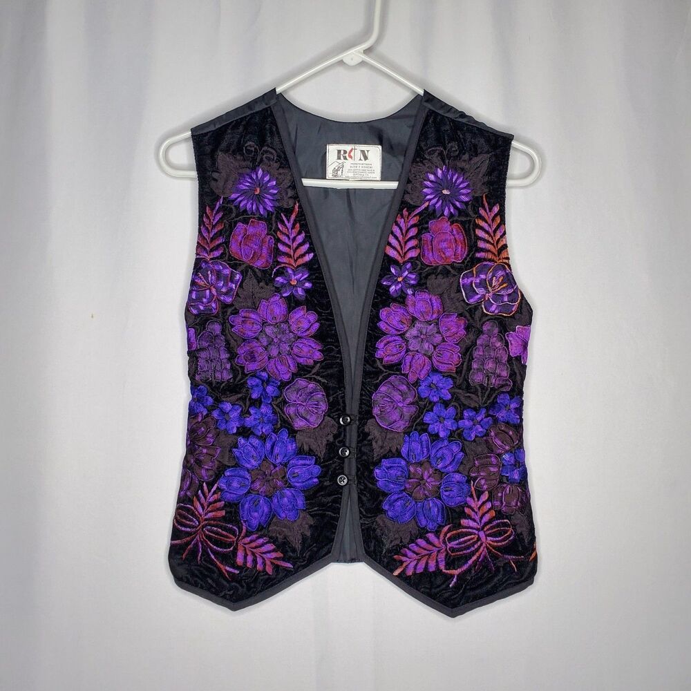Vintage Native Embroidered Floral Vest Women XXS Whimsigoth Fairycore Hippie